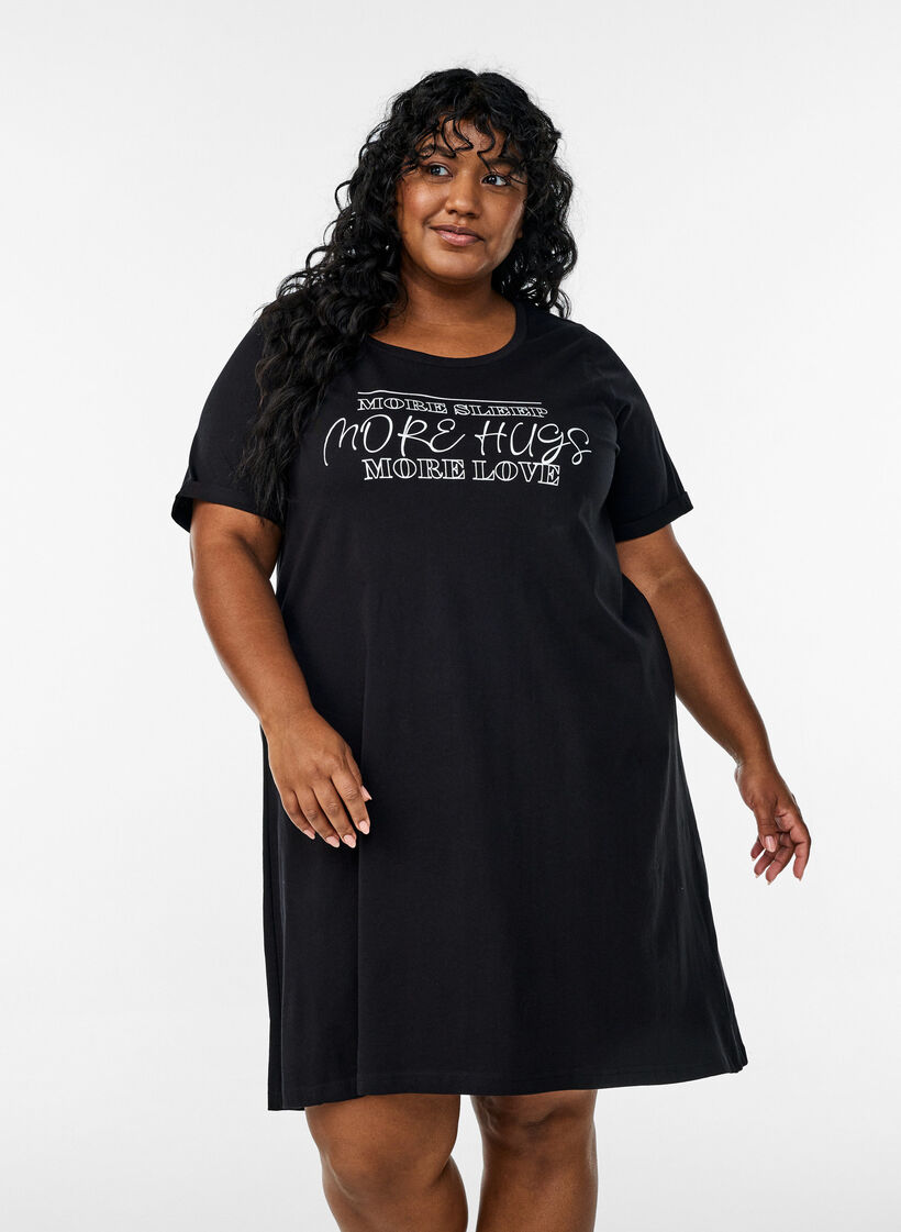 Natkjole i &oslash;kologisk bomuld med v-hals , , Model image number 0