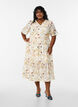 Blomstret midikjole med A-facon, Beige, Model image number 0