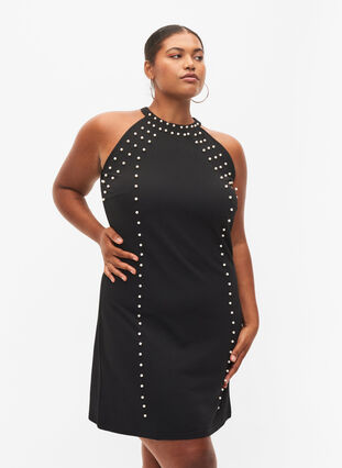 Halterneck kjole med perler, Black w. Beads, Model image number 0