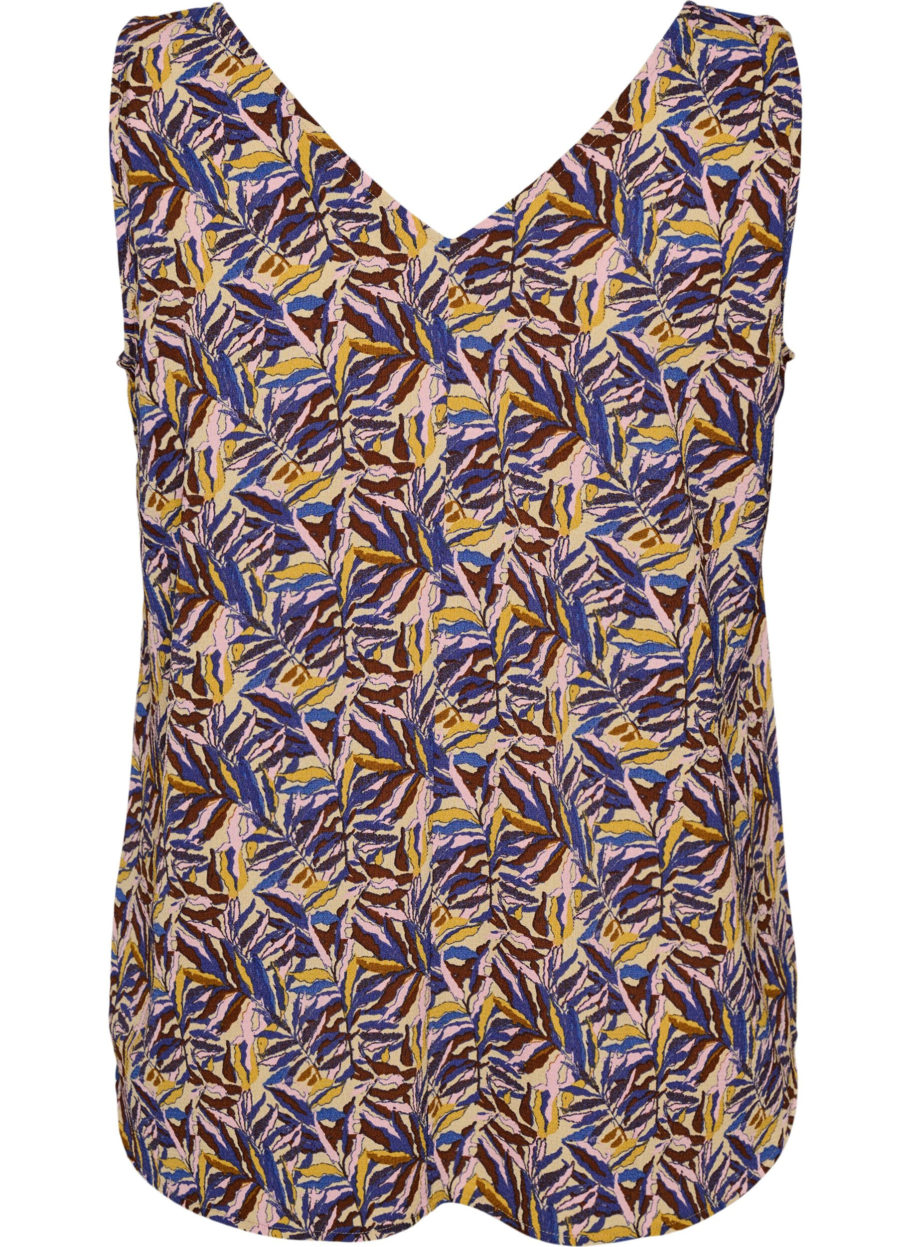 ZizziPrintet top med v-hals , Bl&aring;, Packshot image number 1