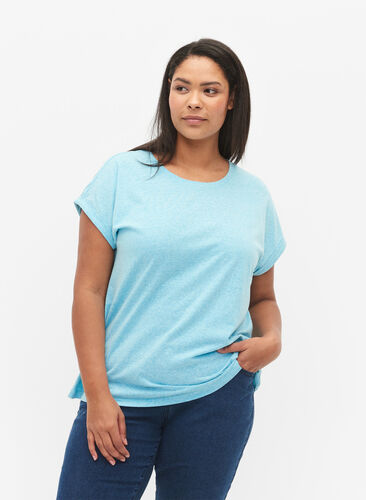 Meleret t-shirt med korte ærmer, Blue Atoll Mél, Model image number 0