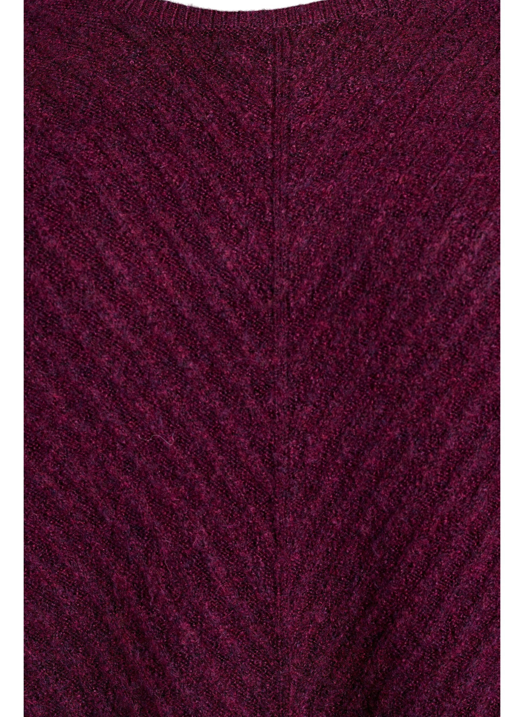 Zizzi Strikbluse med V-formet ribm&oslash;nster og slidser, Lilla, Packshot image number 2