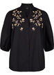 Skjortebluse med broderede blomster og 3/4 ærmer, Black W. Beige Emb. , Packshot image number 0