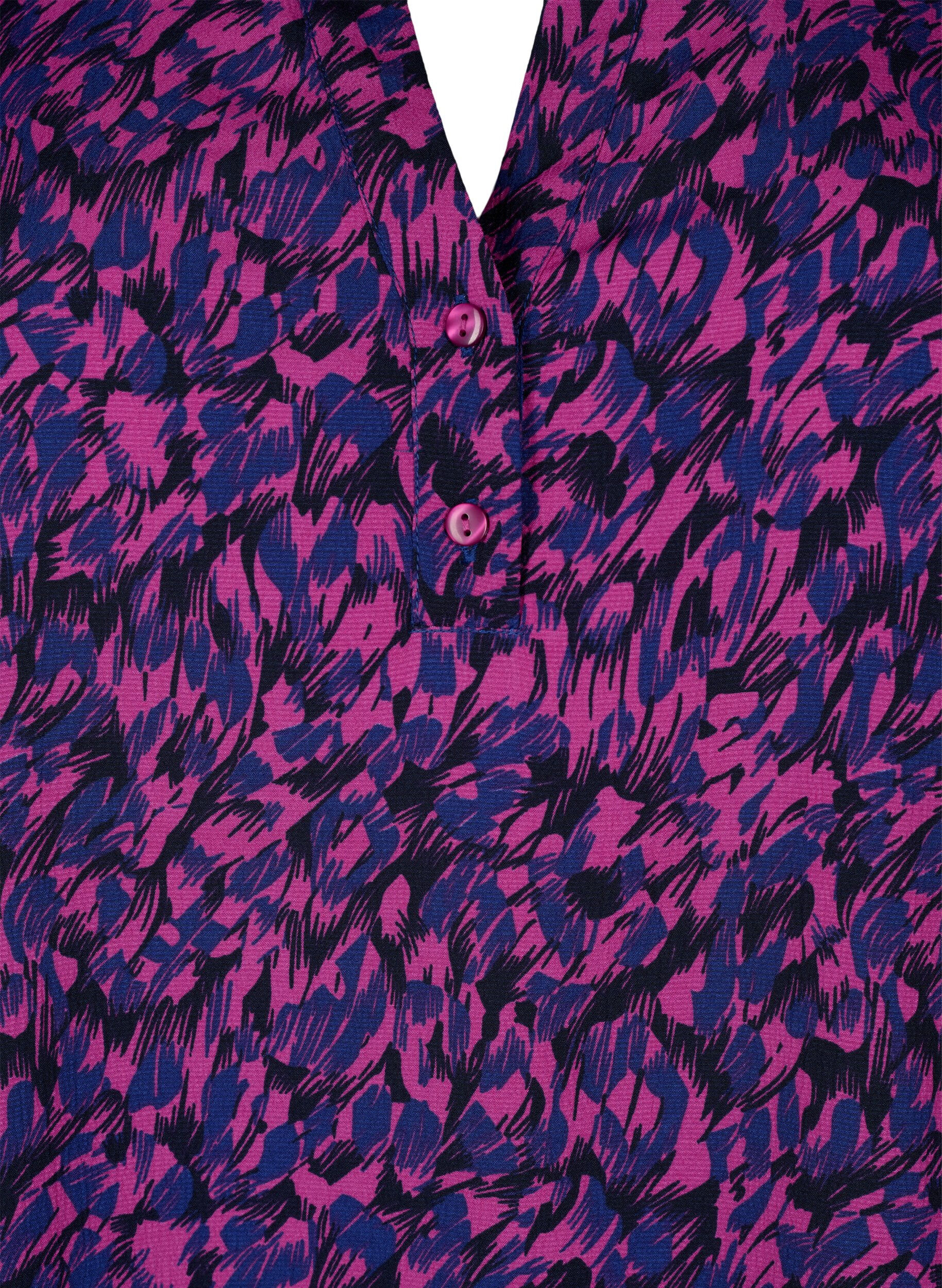 Zizzi FLASH - Lang&aelig;rmet bluse med print, Pink Blue AOP, Packshot image number 2
