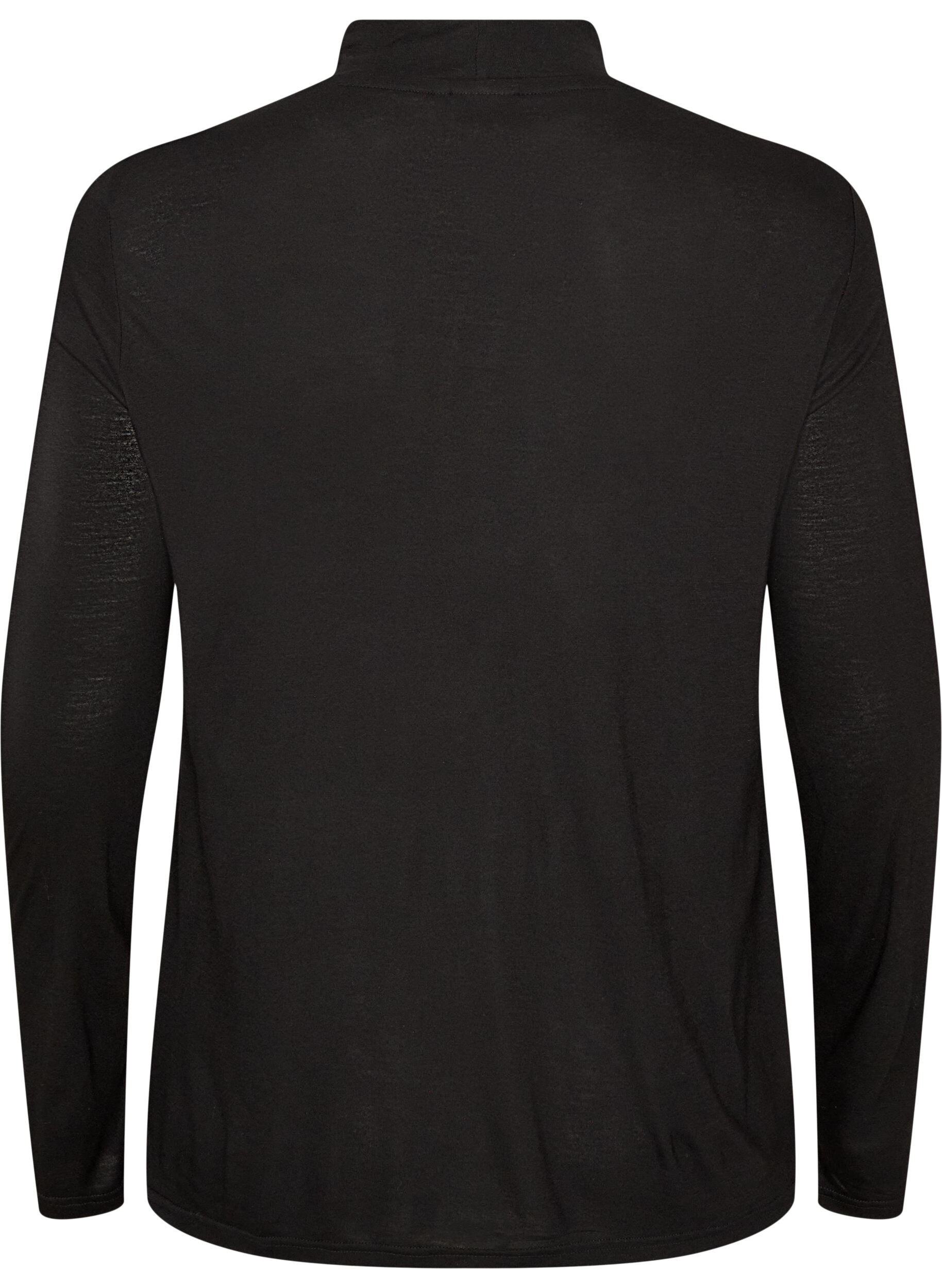 ZizziBluse i viskosejersey med halvh&oslash;j hals, Sort, Packshot image number 1