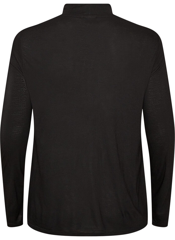 Bluse i viskosejersey med halvh&oslash;j hals, Sort, Packshot image number 1