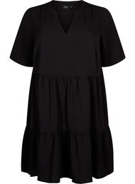 Kortærmet kjole med a-snit og skæringer, Black