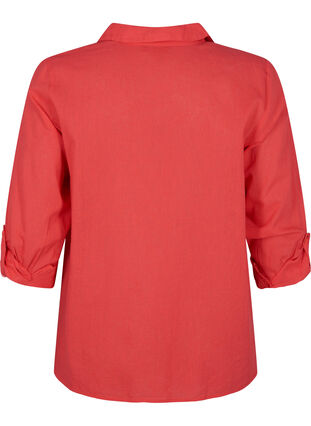 Skjortebluse med knaplukning i bomuldsmix med hør, Hibiscus, Packshot image number 1