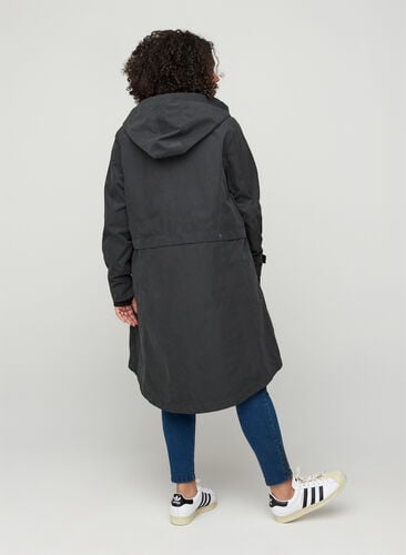 Vandtæt jakke med hætte og justerbar talje, Black, Model image number 1