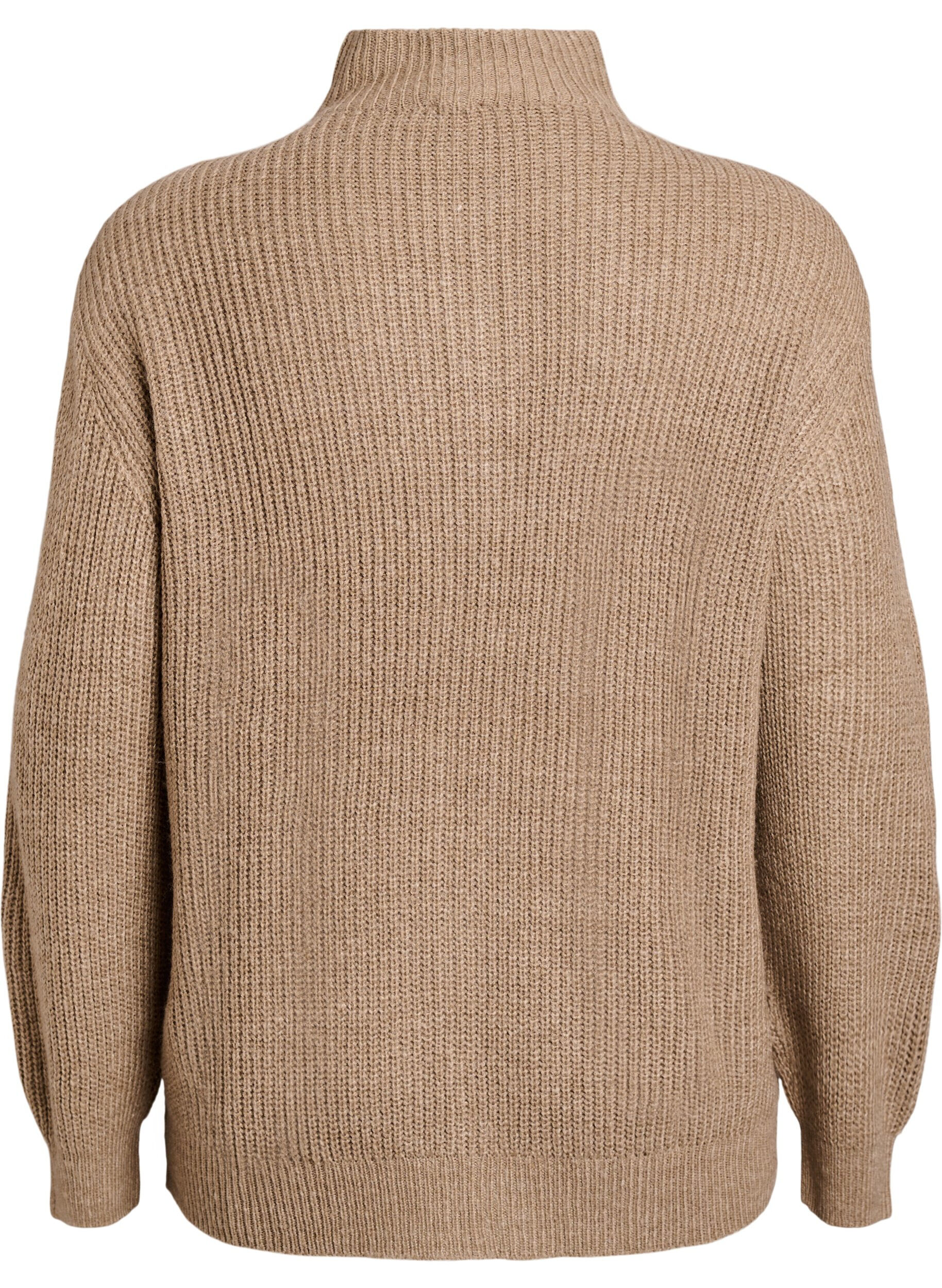 ZizziStriktr&oslash;je med h&oslash;j hals og lynl&aring;s, Brun, Packshot image number 1
