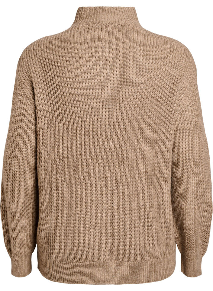 Striktr&oslash;je med h&oslash;j hals og lynl&aring;s, Brun, Packshot image number 1