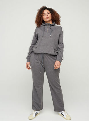 Sweatshirt med hætte og lomme, Dark Grey Melange, Model image number 2