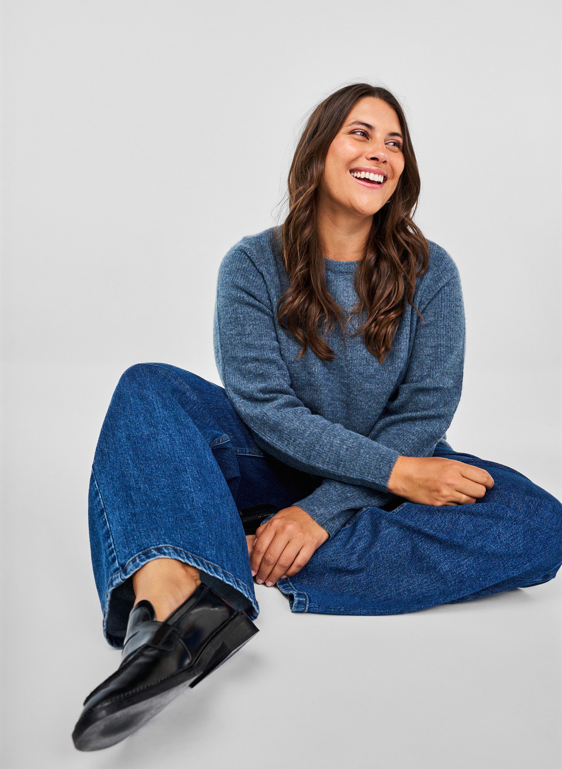 Zizzi Meleret strikbluse med rund hals, Bering Sea Mel., Image image number 0