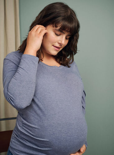 Basis graviditets bluse med lange ærmer, Nightshadow Blue, Image image number 0