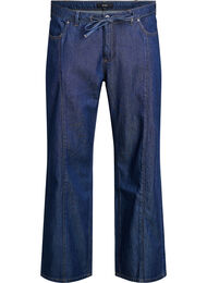 Wide leg jeans med bindebælte og høj talje, Blå