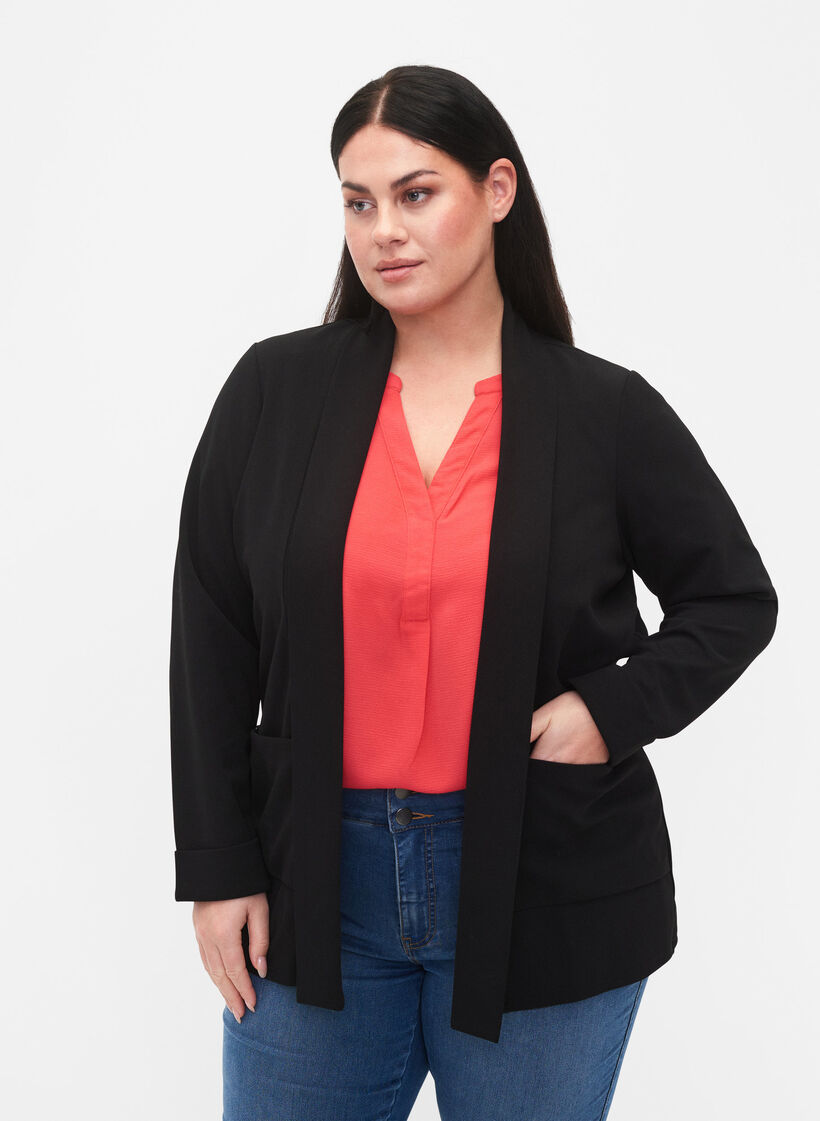 Åbenstående blazer med 3/4 ærmer, Black, Model image number 0