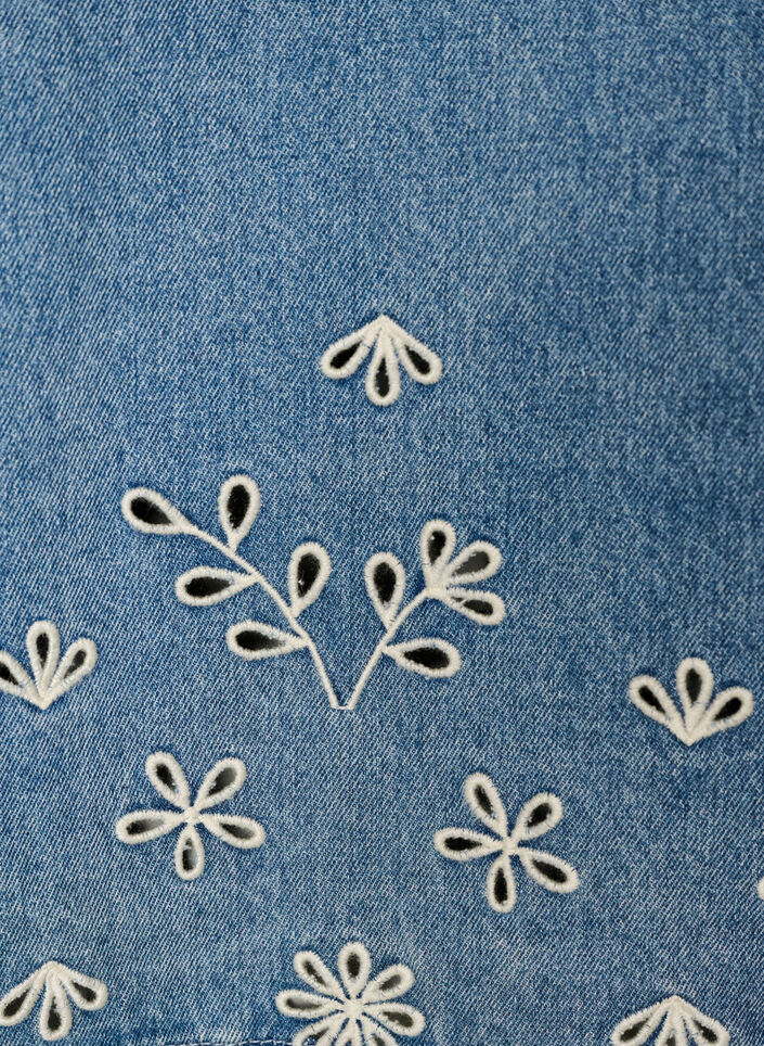 Kort&aelig;rmet denimbluse med broderie anglaise, Bl&aring;, Packshot image number 3