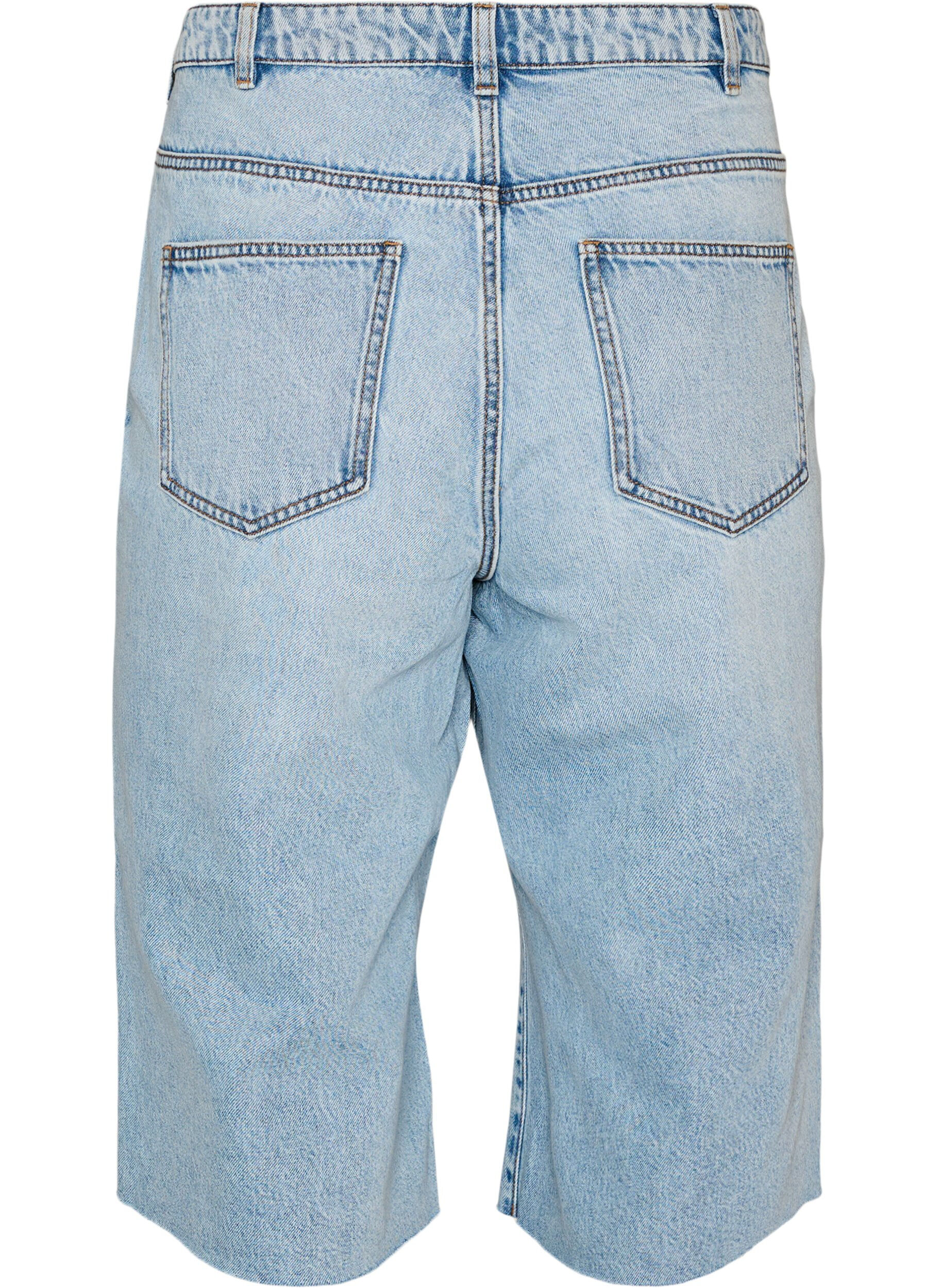 ZizziJeansknickers med slidt look og r&aring; kanter, Bl&aring;, Packshot image number 1