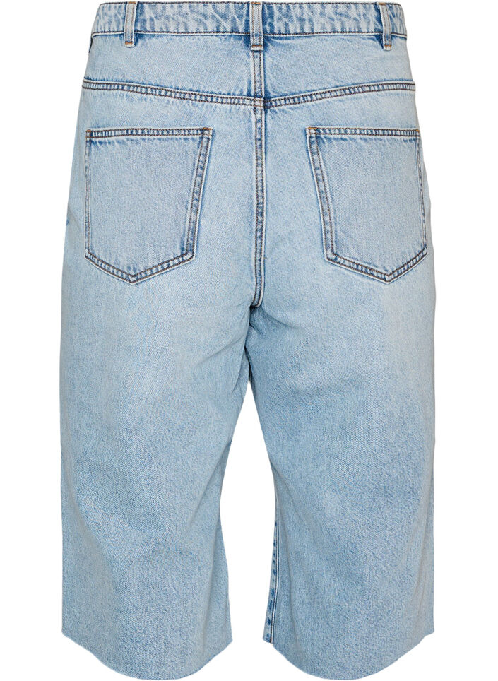 Jeansknickers med slidt look og r&aring; kanter, Bl&aring;, Packshot
