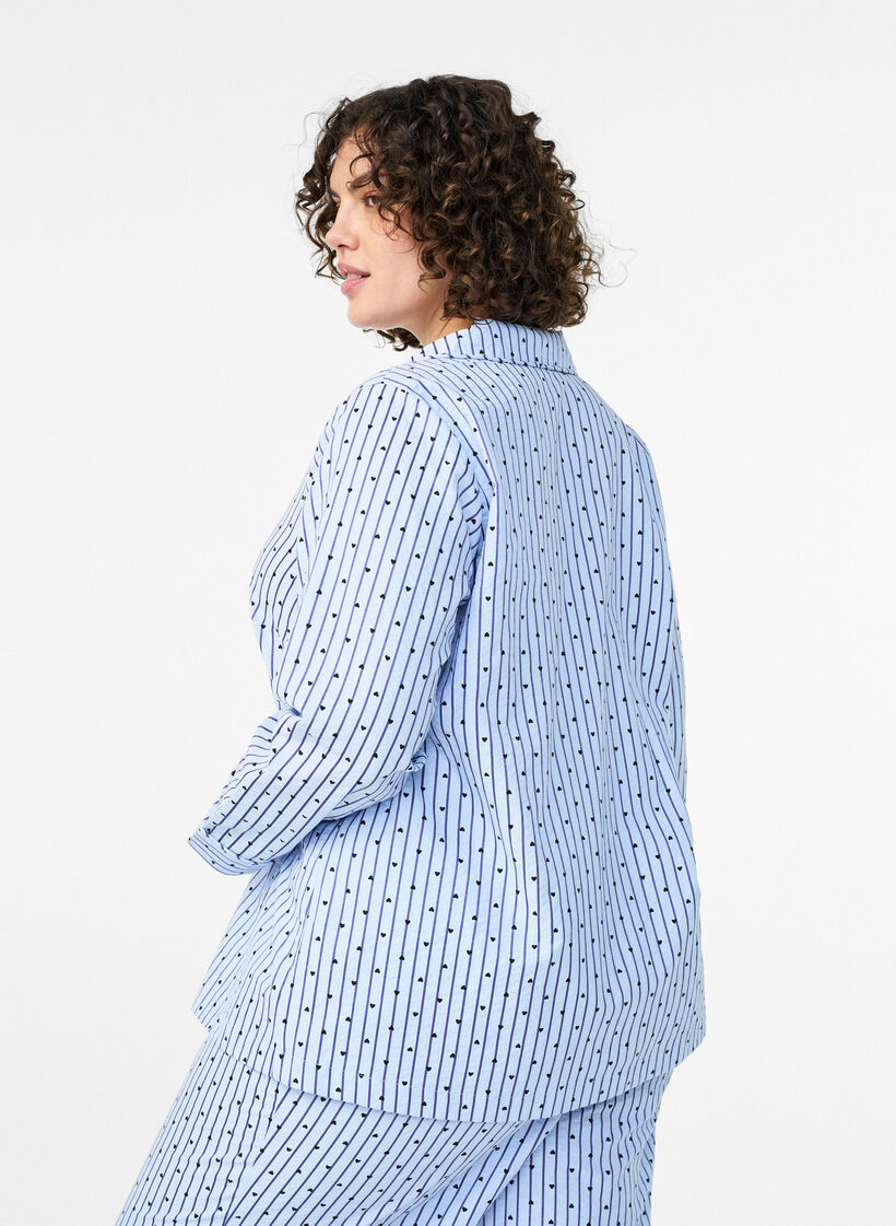 Pyjamasskjorte i b&aelig;k og b&oslash;lge med lange &aelig;rmer, Bl&aring;, Model image number 2