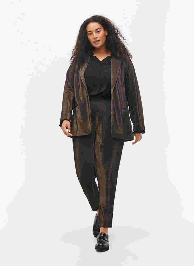 Bluse med lange ærmer og knaplukning, Black, Model image number 2