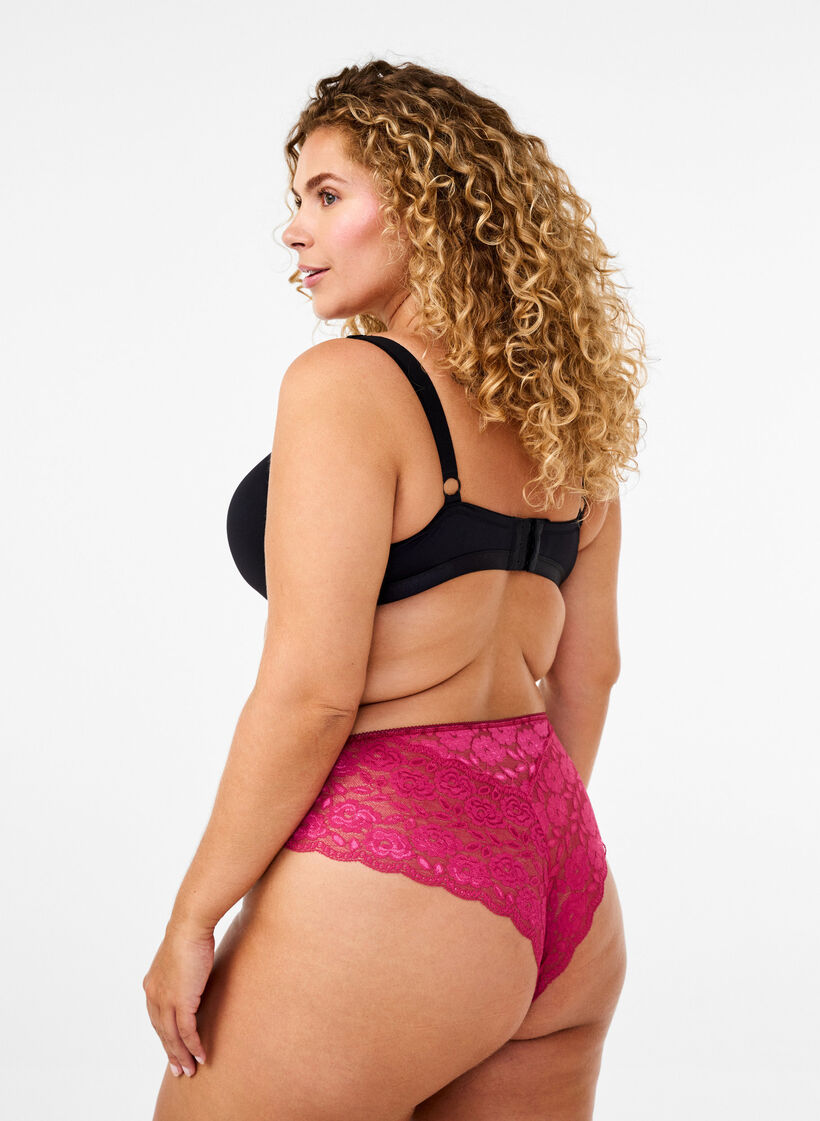 Brazilian trusse i microfiber med blonder, Rød, Model image number 1