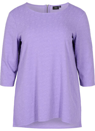 Lang bluse med rund hals og 3/4 ærmer, Paisley Purple, Packshot image number 0