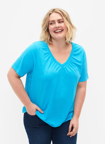 Meleret t-shirt med elastikkant, Blue Atoll Mél, Model image number 0