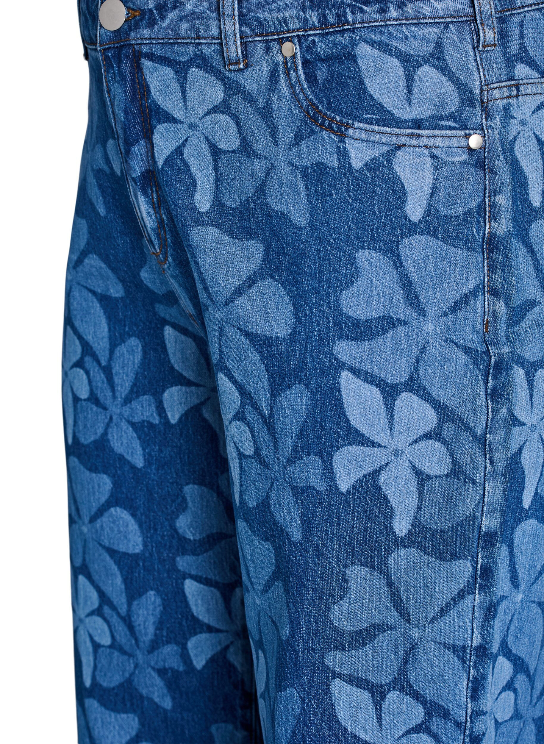 Zizzi Myra jeans i blomstret denim med wide fit, Bl&aring;, Packshot image number 2