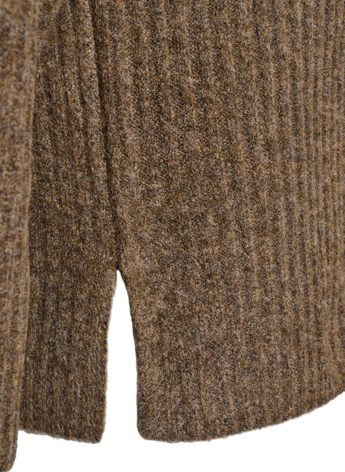 Ribstrikket sweater med dekorative knapper, Brun, Packshot image number 3