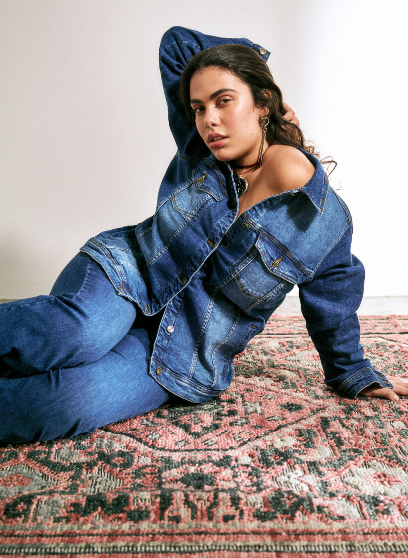 Kort denimjakke i bomuld, Blue denim, Image image number 0