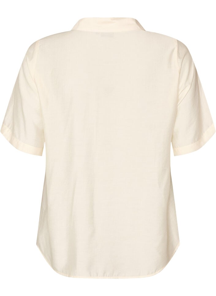 Skjortebluse med albuelange &aelig;rmer og blomster detaljer, Beige, Packshot image number 1