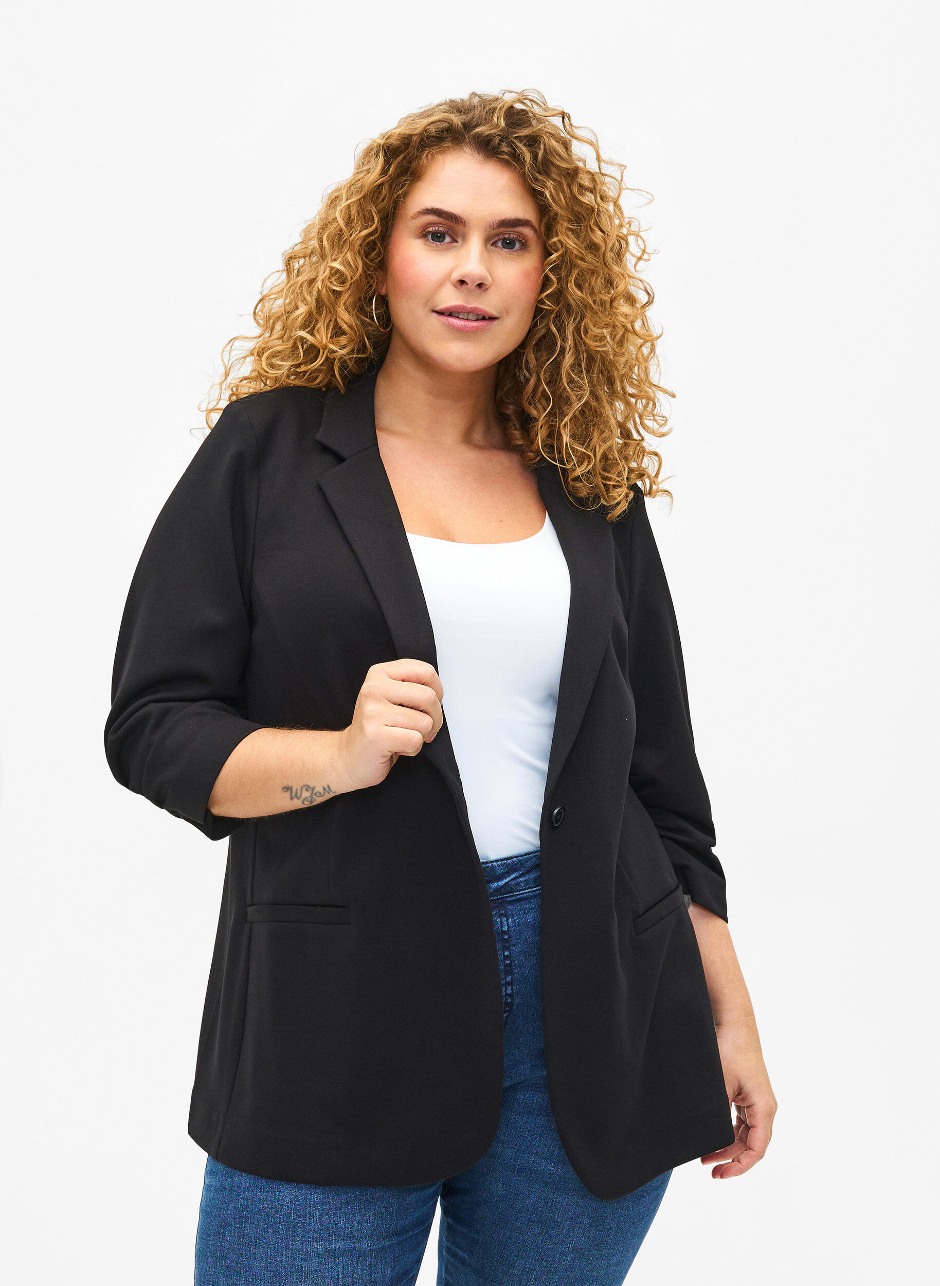 Zizzi Blazer med 3/4 &aelig;rmer , Black, Model image number 0