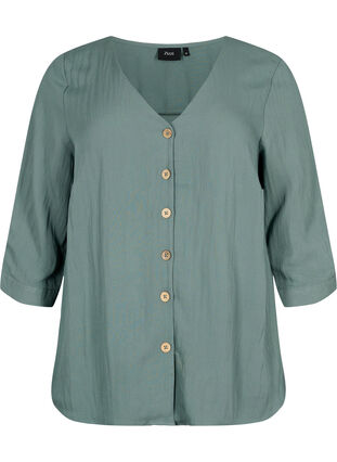 Viskose bluse med knapper og v-hals, Balsam Green, Packshot image number 0