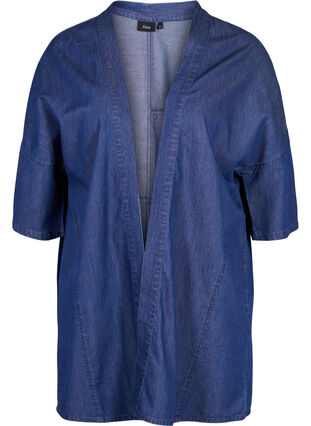 Denim kimono med 3/4 ærmer, Medium Blue Denim, Packshot image number 0
