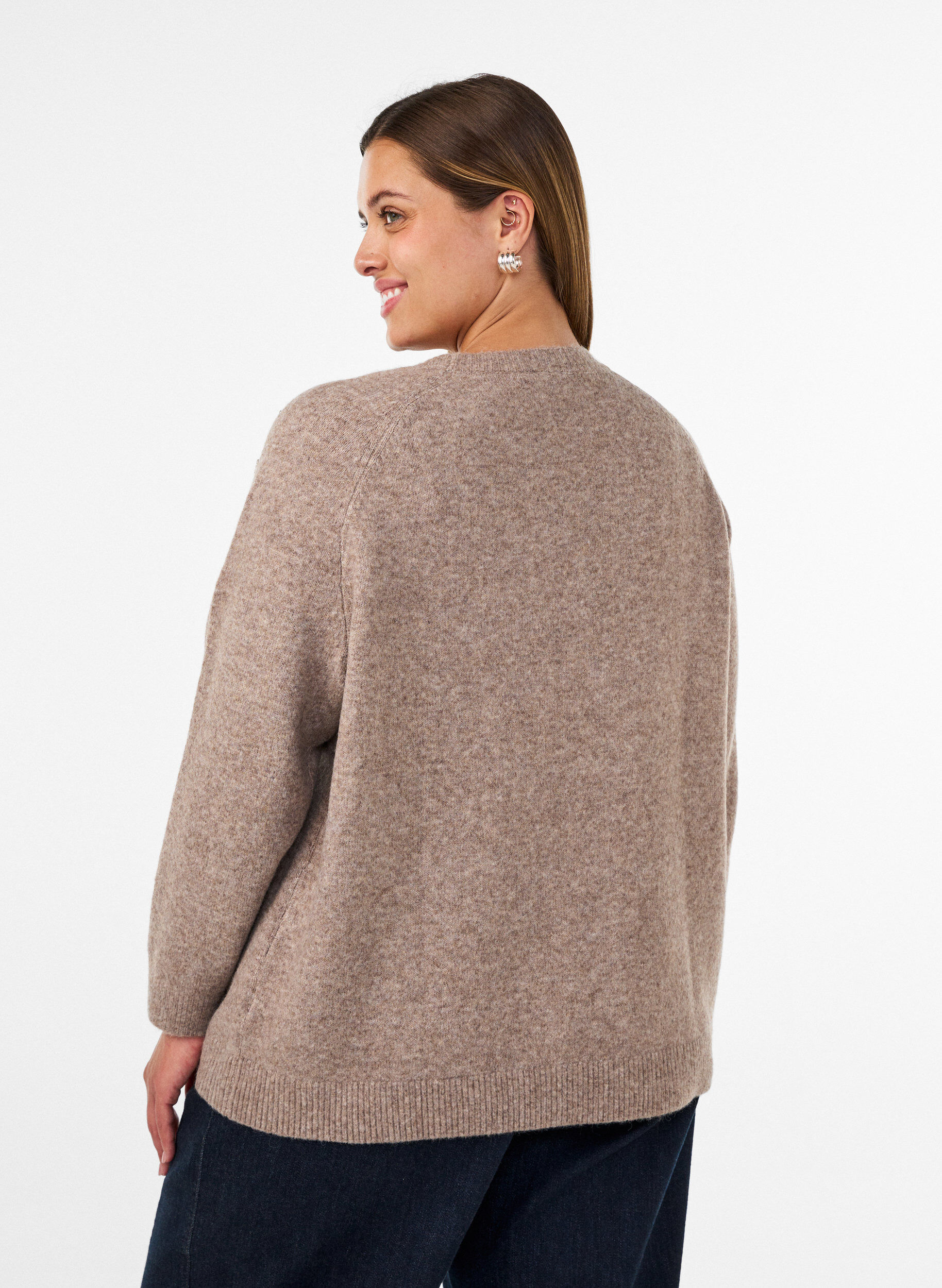 ZizziStrikbluse med rhinsten og nitter, Beige, Model image number 2