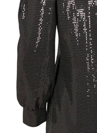 Pailletkjole med slids og 3/4 ærmer, Black, Packshot image number 2