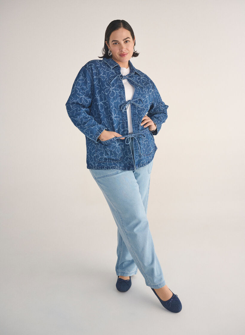 Jeans med høj talje og bindebånd, Blå, Image image number 0