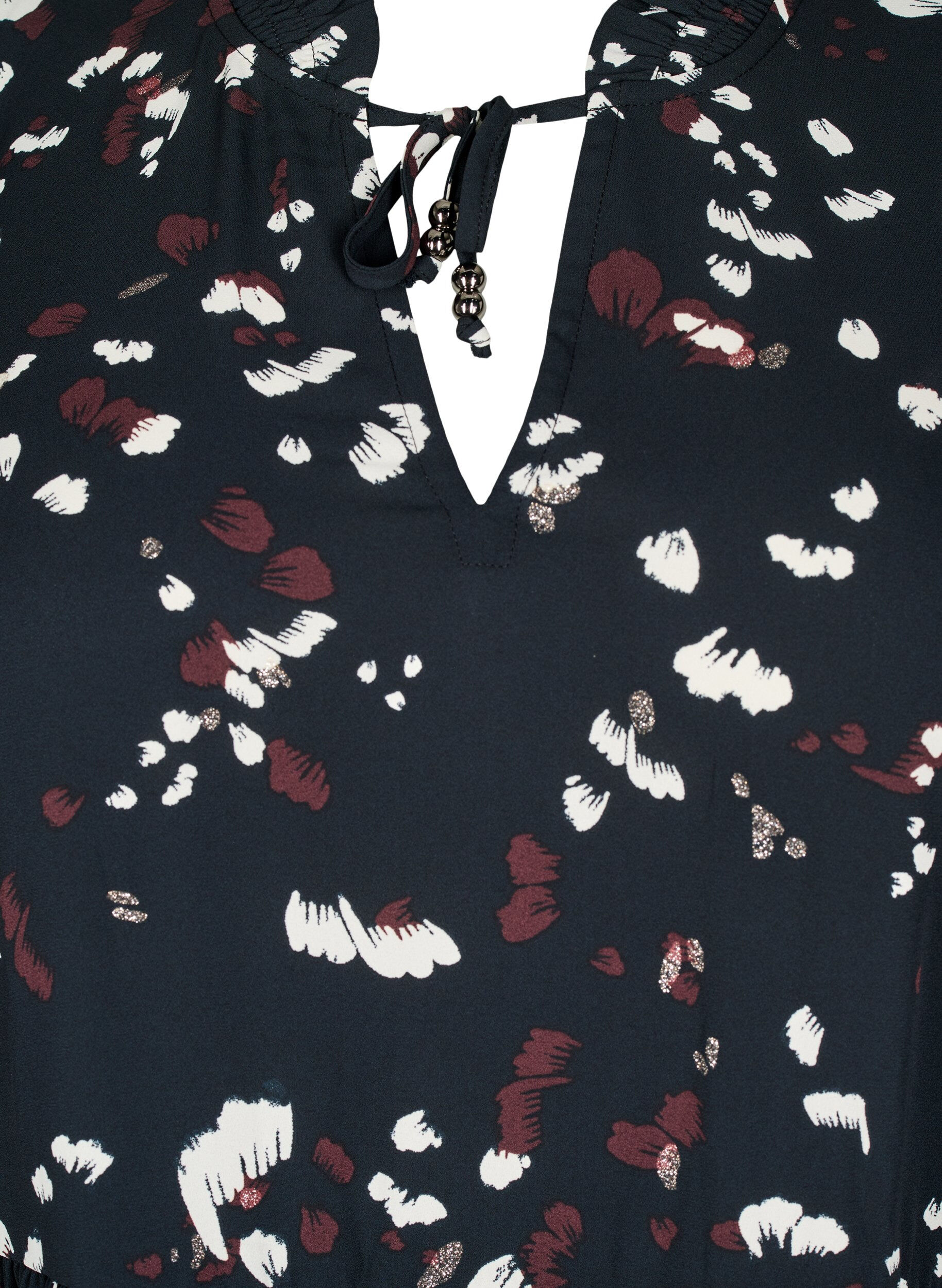 Zizzi Tunika med print og fl&aelig;sekrave, Black AOP Print, Packshot image number 2