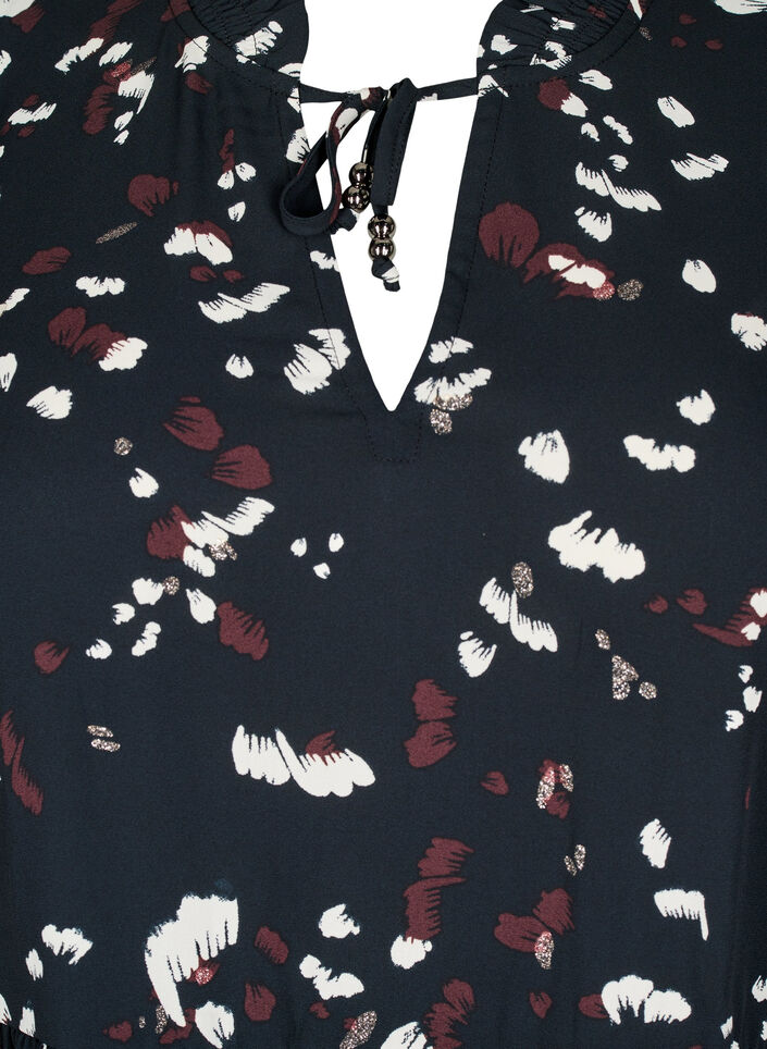 Tunika med print og flæsekrave, Black AOP Print, Packshot image number 2