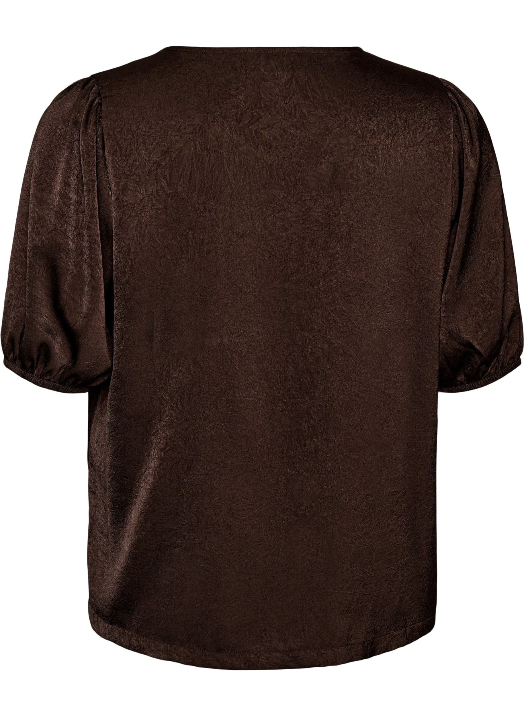 ZizziSatinbluse med sl&oslash;jfer og albuelange &aelig;rmer, Brun, Packshot image number 1