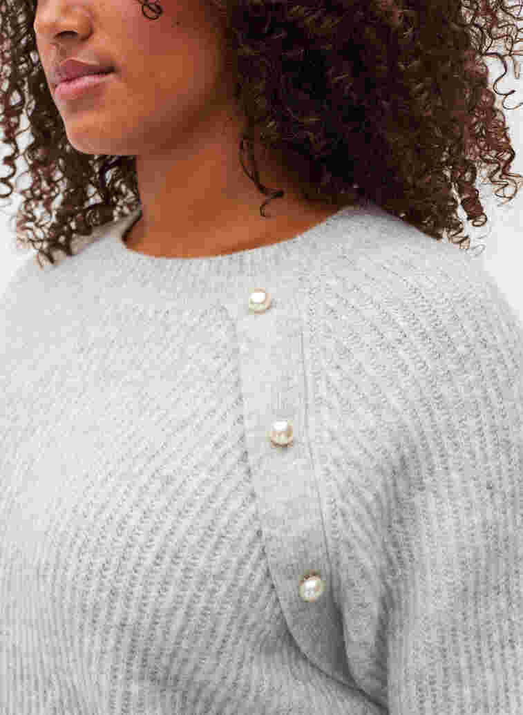 Meleret striktrøje med perleknapper, Light Grey Melange, Model image number 2