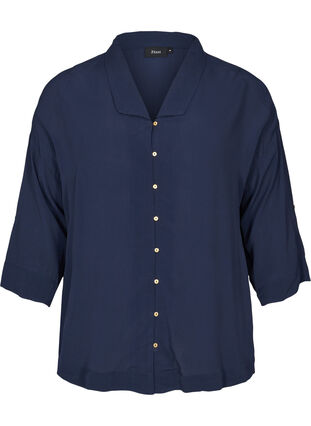 Viskose skjorte med 3/4 ærmer, Navy Blazer, Packshot image number 0