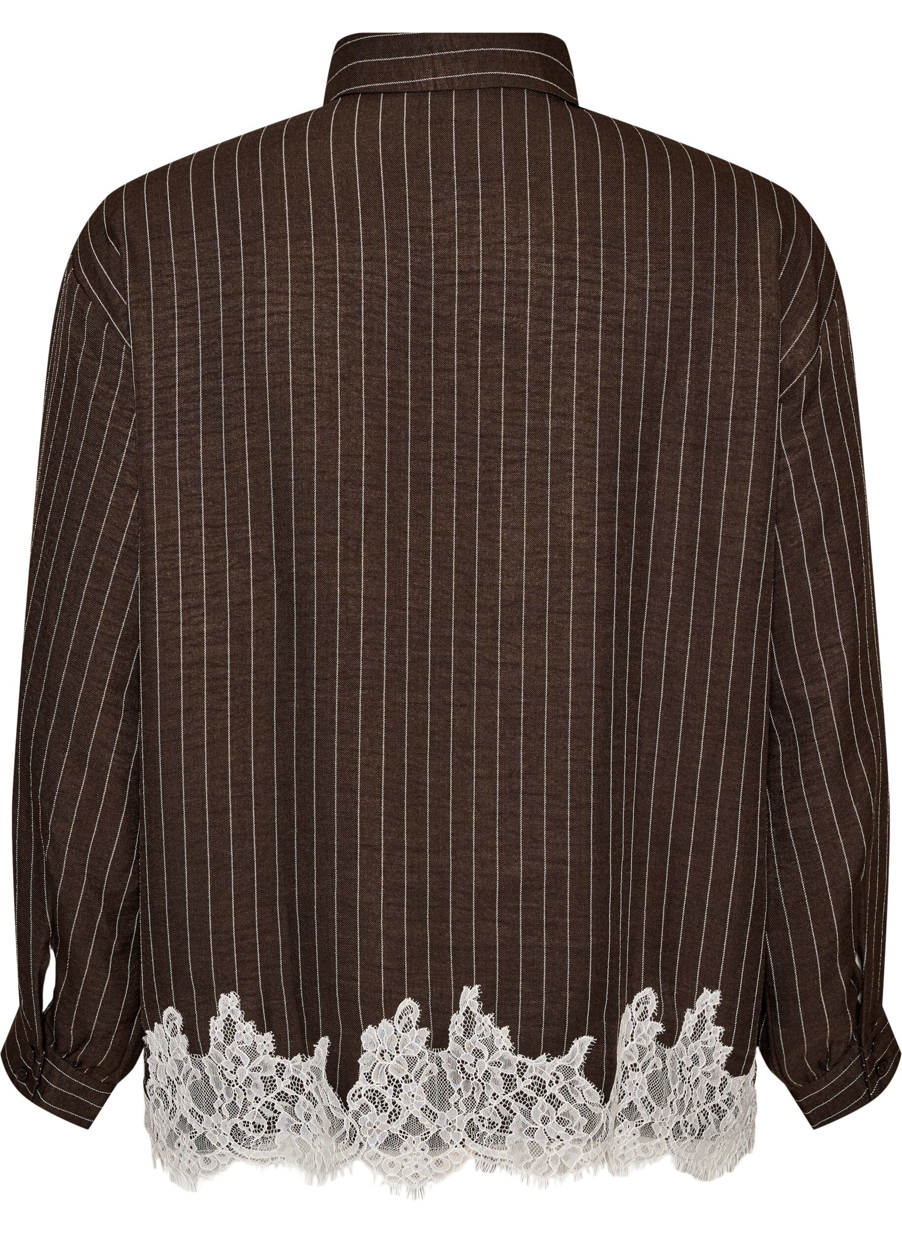 ZizziN&aring;lestribet skjorte med blondekant, Brun, Packshot image number 1