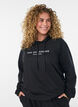 Sweatshirt med h&aelig;tte og print, Sort, Model image number 0