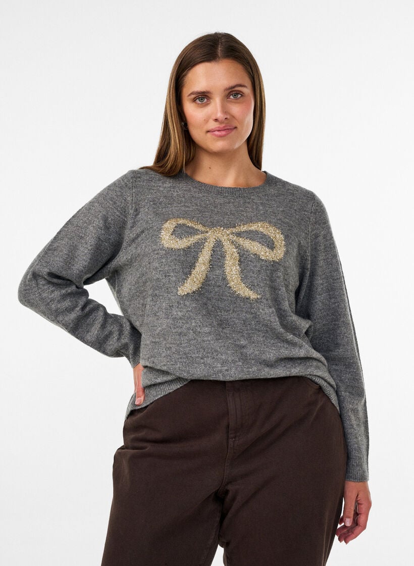 Strikbluse med glittersl&oslash;jfe, Gr&aring;, Model image number 0