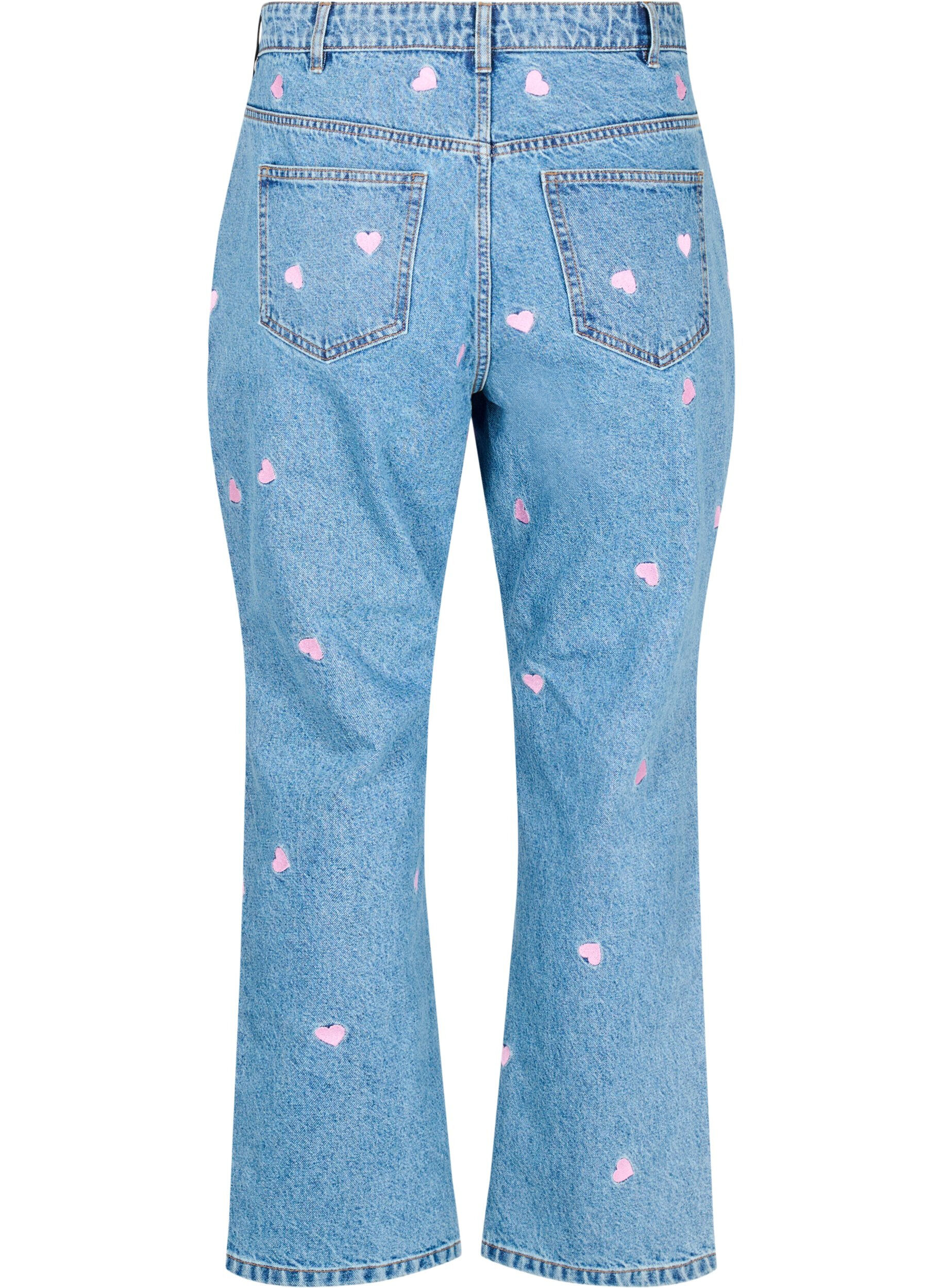 Zizzi H&oslash;jtaljede Gemma jeans med margueritter, Bl&aring;, Packshot image number 1