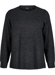 Strikbluse med uld og slidser, Dark Grey Melange