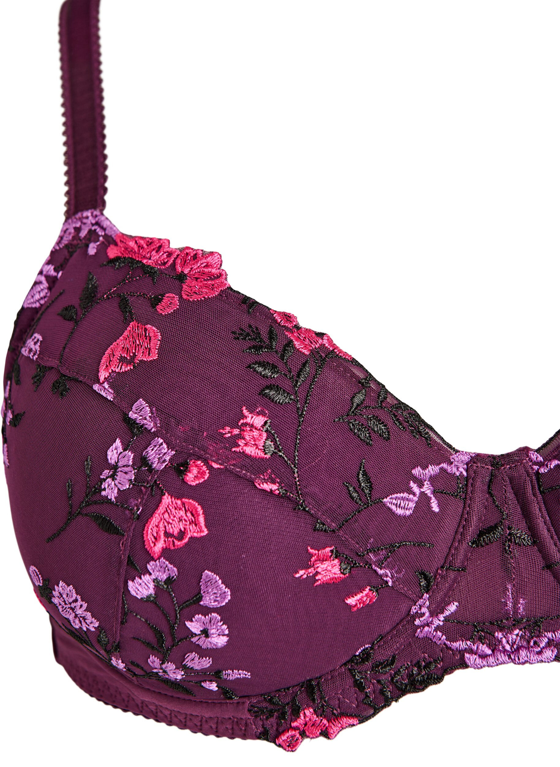 Zizzi Vatteret bh med blomsterbroderi, Lilla, Packshot image number 2