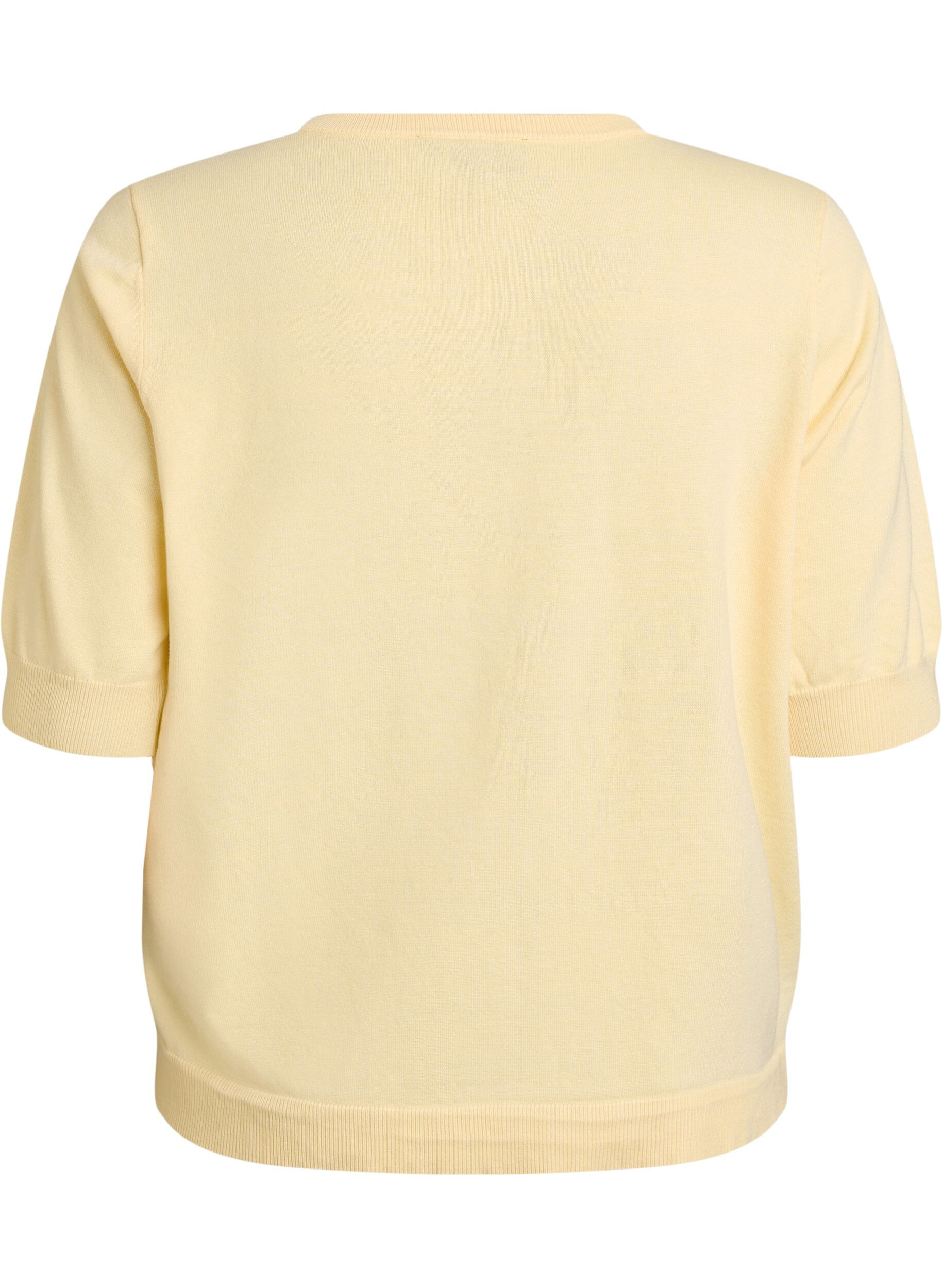 ZizziFinstrikket bluse med korte &aelig;rmer, Gul, Packshot image number 1